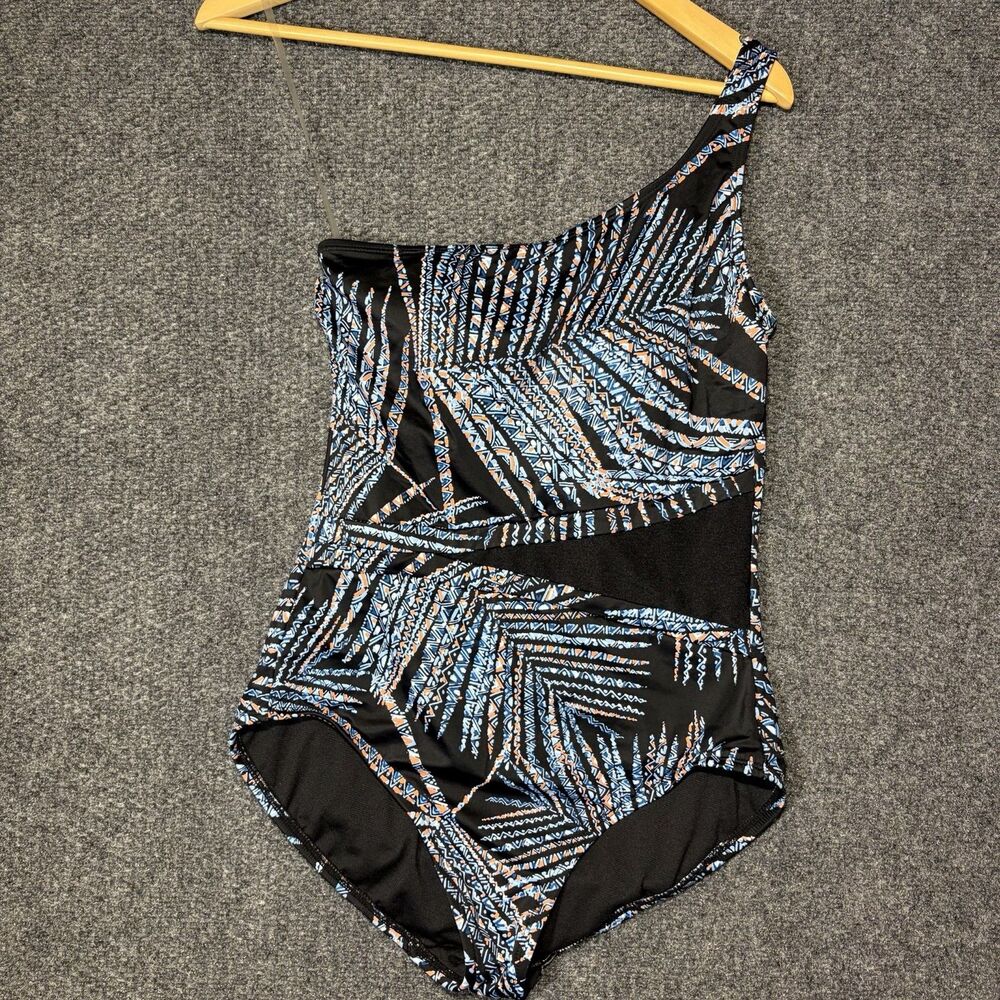 Emmbrace Your Curves Miracle Brand Quinn One Piece One Shoulder Swimsuit M Black